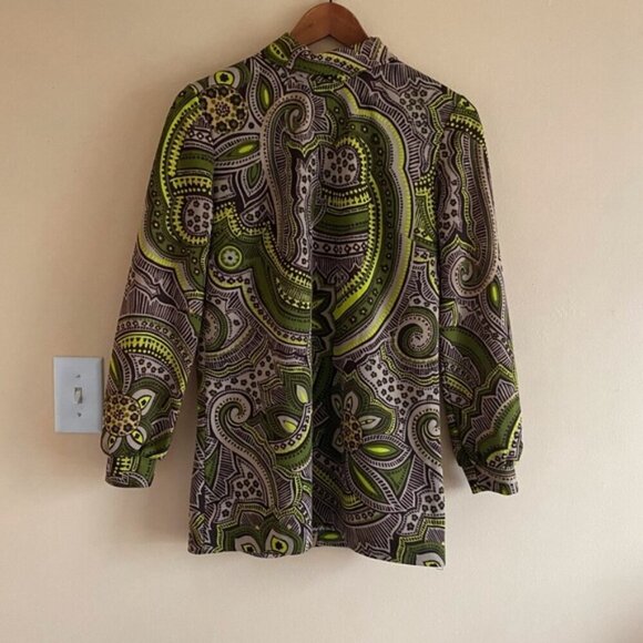 Vintage Wyndham Paisley Long Sleeve Back Zip Blouse Small 70s Groovy Streetwear - Picture 2 of 15